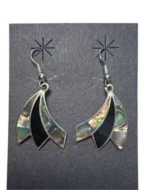 Black and Iridescent Abalone Teardrop Fan Earrings - Women Jewelry